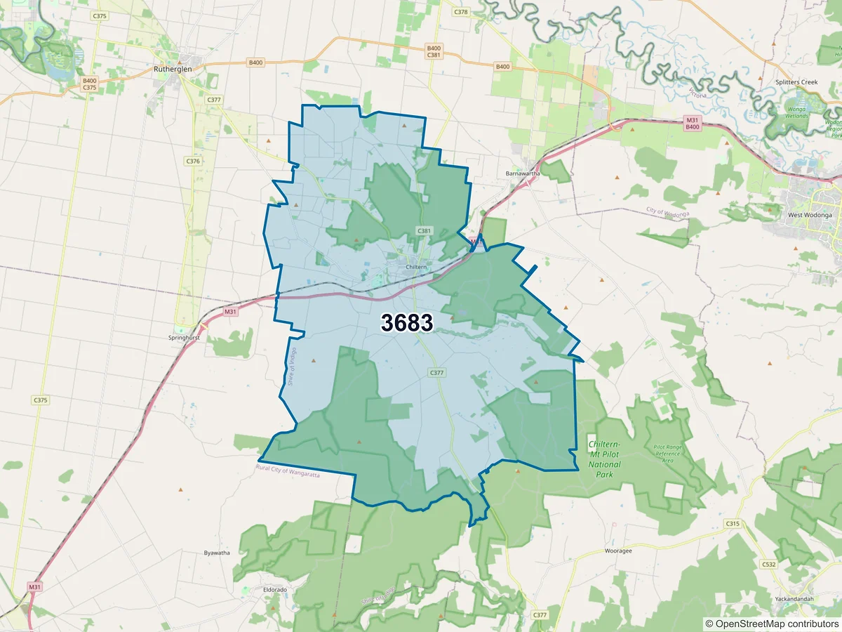 Map of postcode 3683 — Chiltern, VIC, Australia