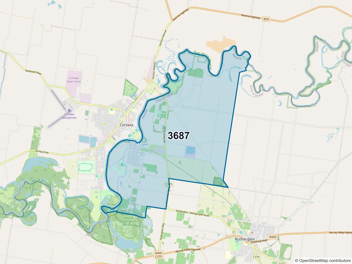 Map of postcode 3687 — Wahgunyah, VIC, Australia