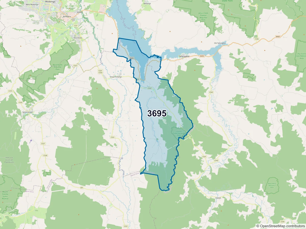 Map of postcode 3695 — Huon, VIC, Australia