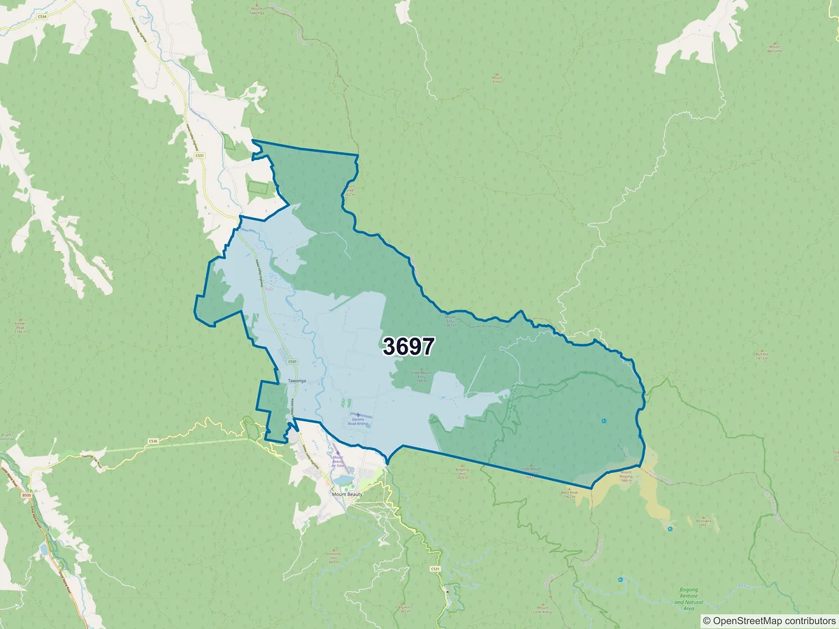 Map of postcode 3697 — Tawonga, VIC, Australia