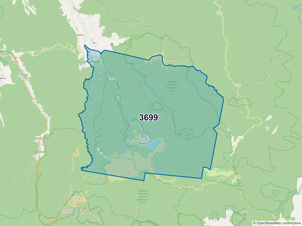 Map of postcode 3699 — Mount Beauty, VIC, Australia