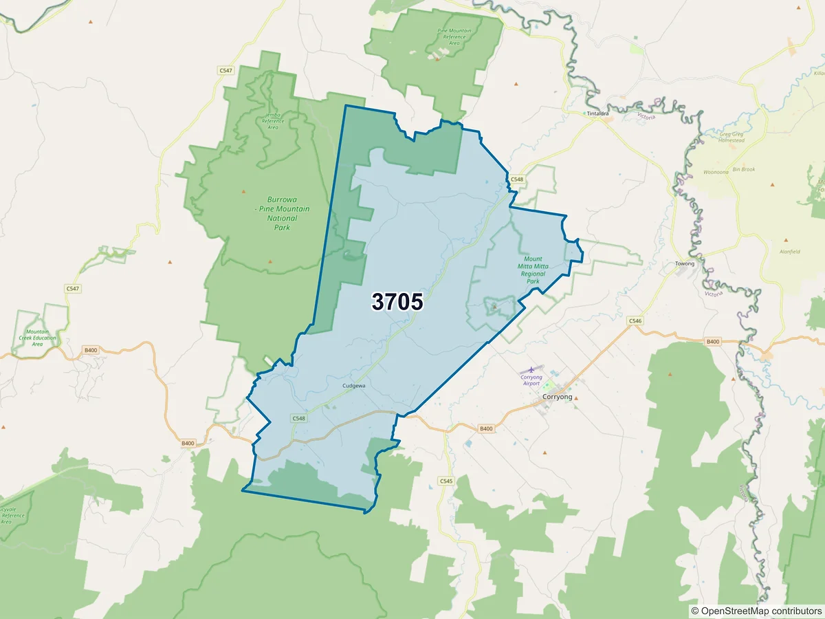 Map of postcode 3705 — Cudgewa, VIC, Australia