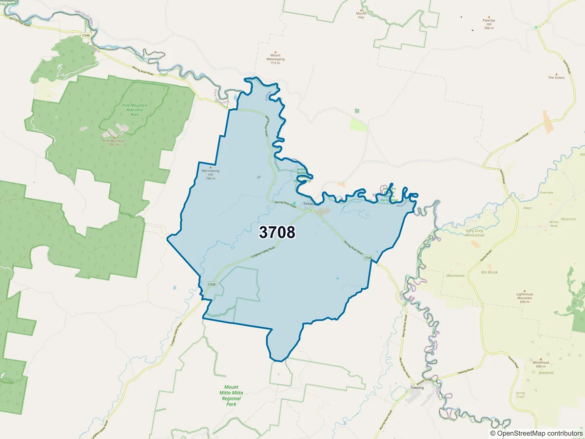 Map of postcode 3708 — Tintaldra, VIC, Australia