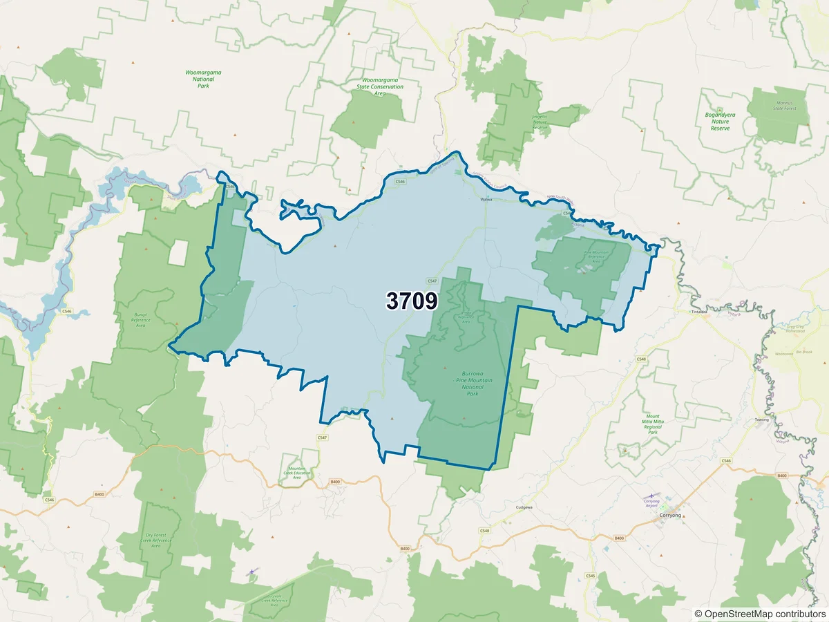 Map of postcode 3709 — Walwa, VIC, Australia