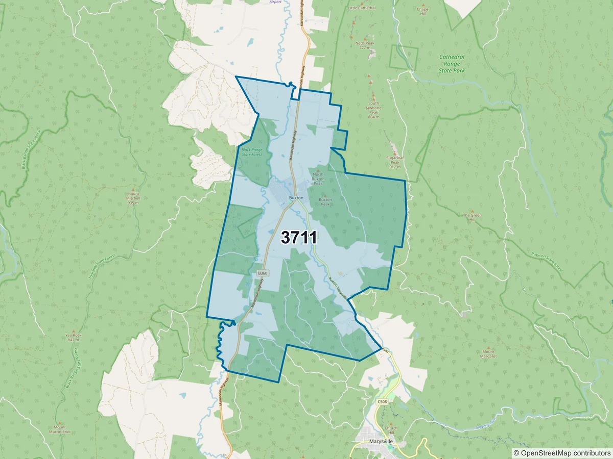 Map of postcode 3711 — Buxton, VIC, Australia