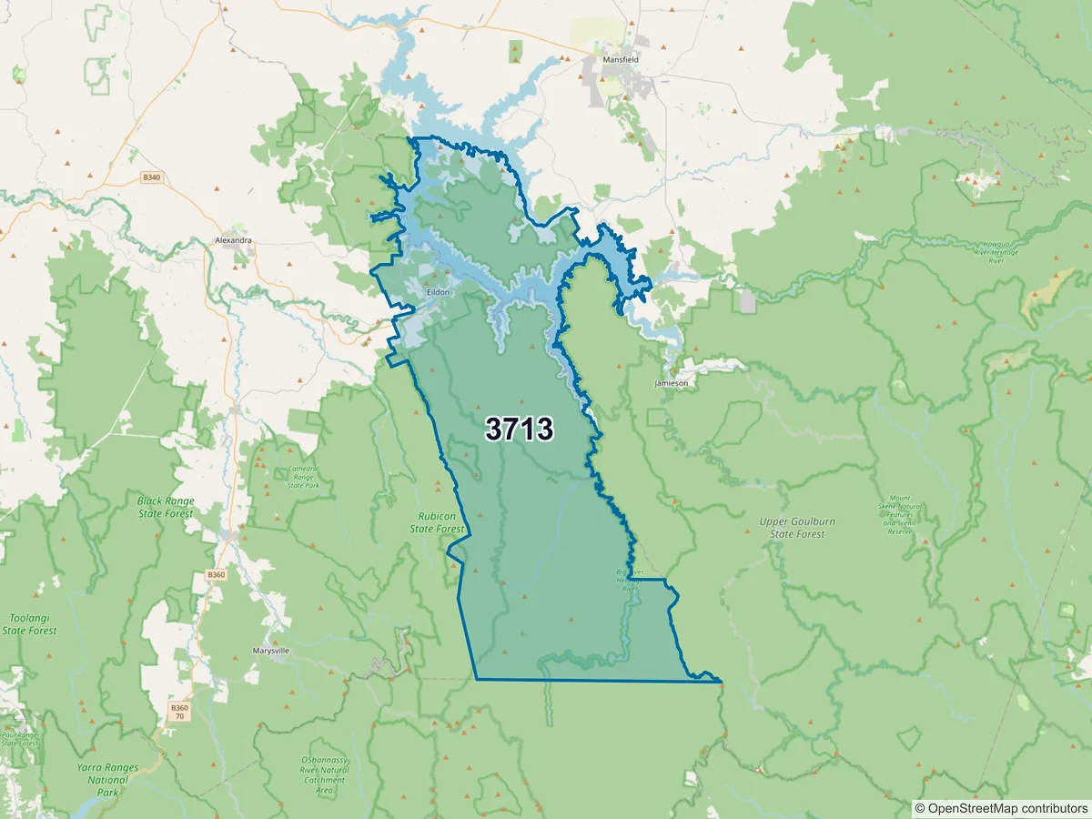 Map of postcode 3713 — Eildon, VIC, Australia