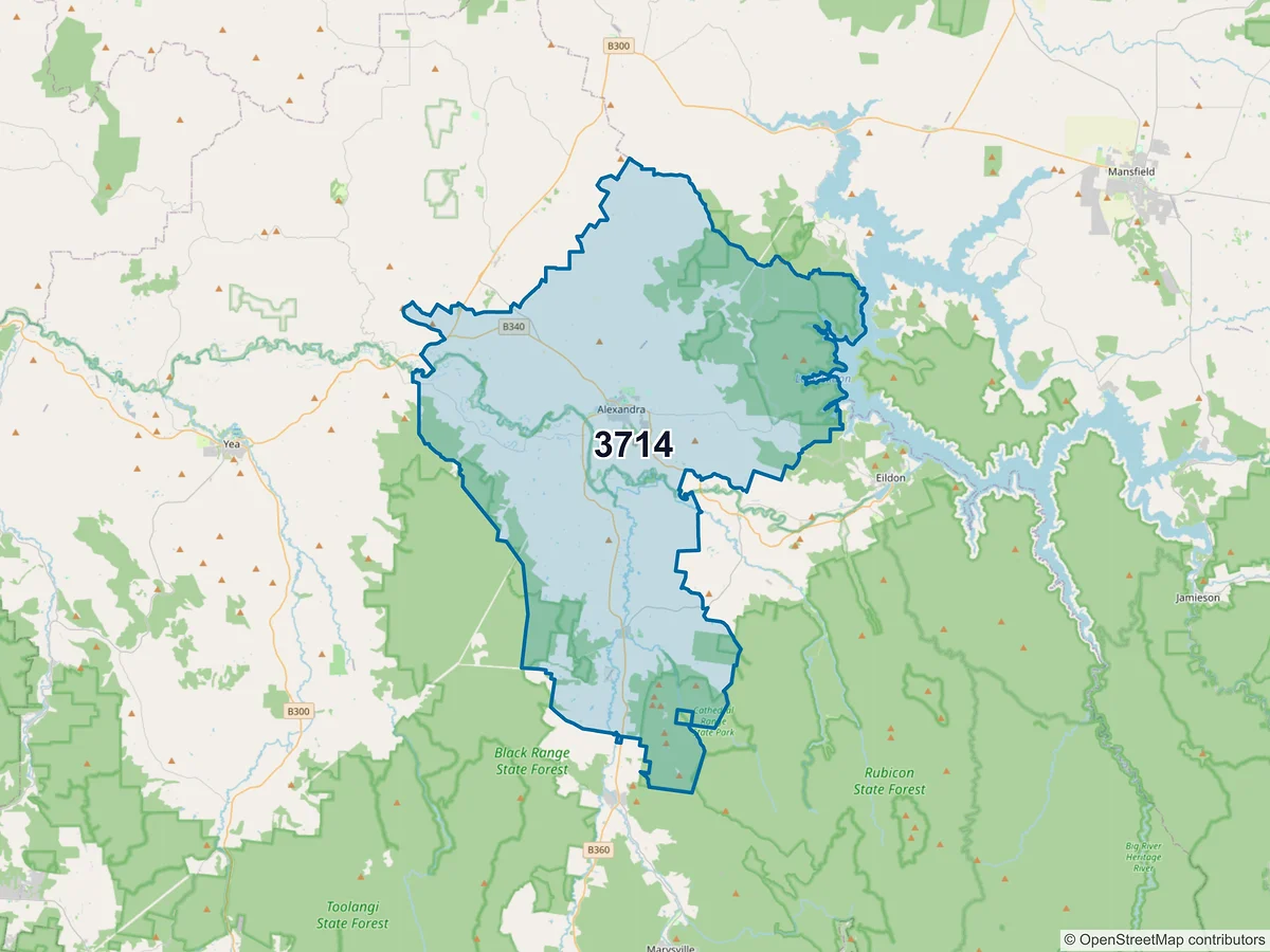 Map of postcode 3714 — Alexandra, VIC, Australia