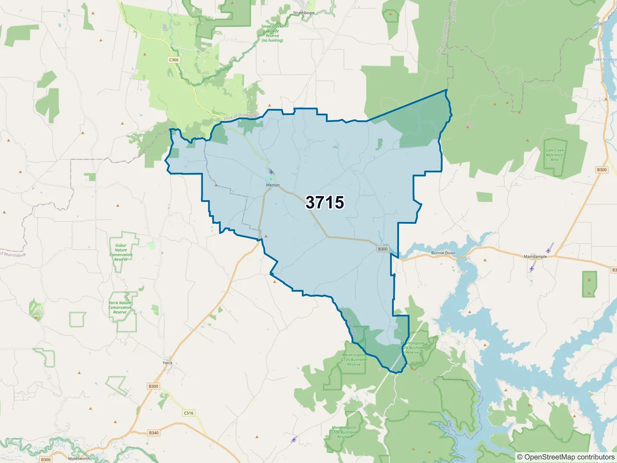 Map of postcode 3715 — Merton, VIC, Australia