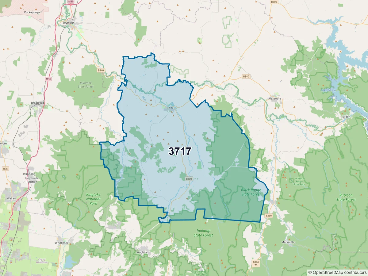 Map of postcode 3717 — Yea, VIC, Australia