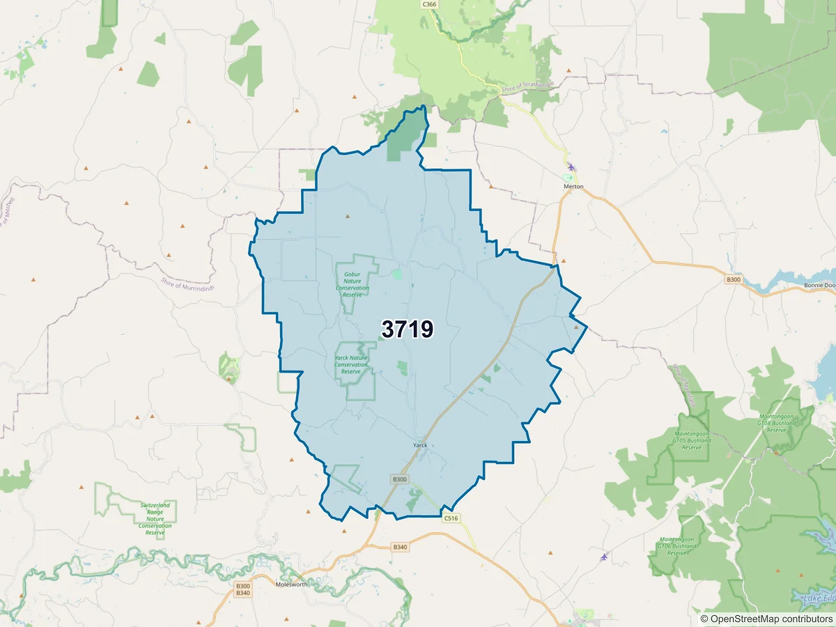 Map of postcode 3719 — Yarck, VIC, Australia