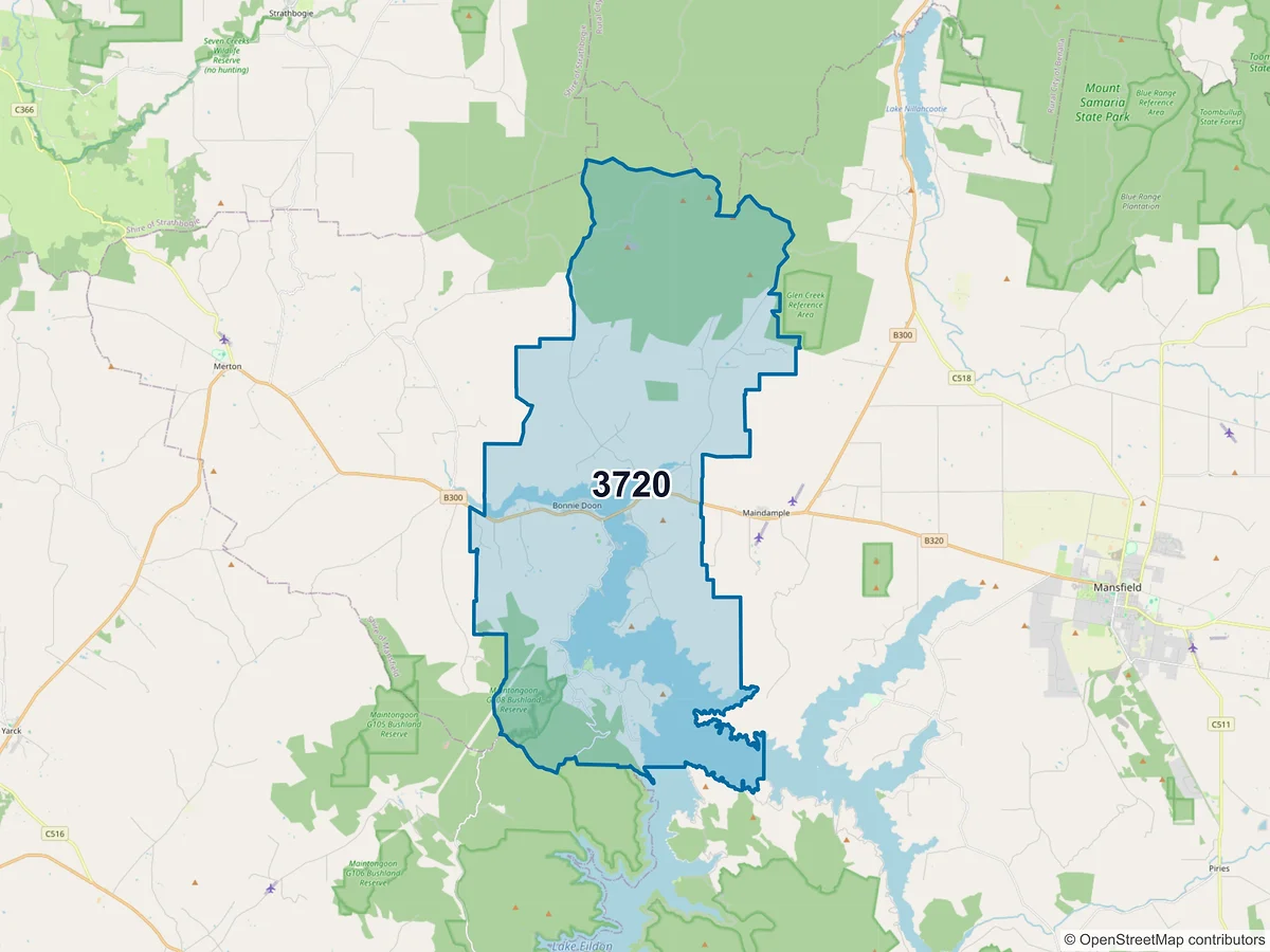 Map of postcode 3720 — Bonnie Doon, VIC, Australia