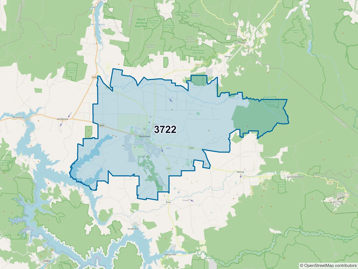 Map of postcode 3722 — Mansfield, VIC, Australia