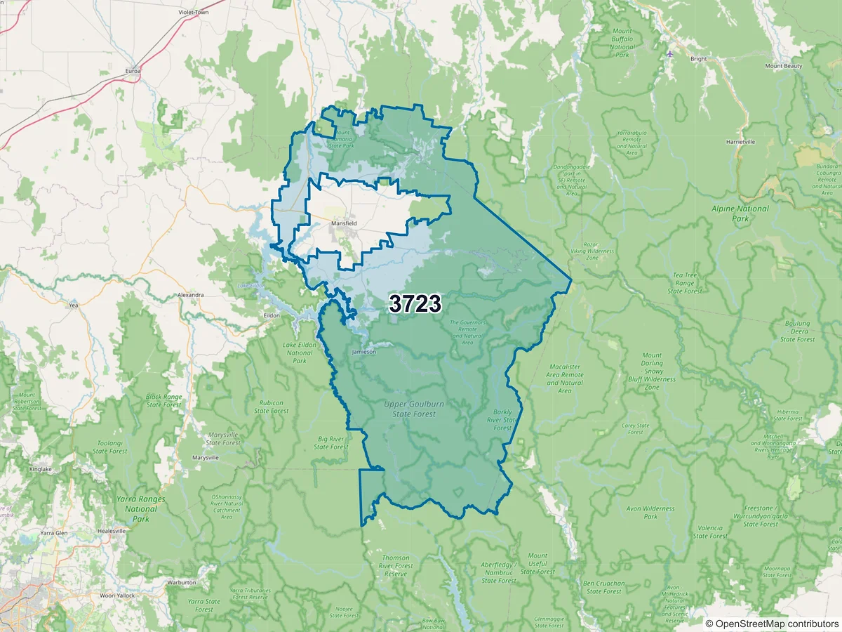 Map of postcode 3723 — Mount Buller, VIC, Australia
