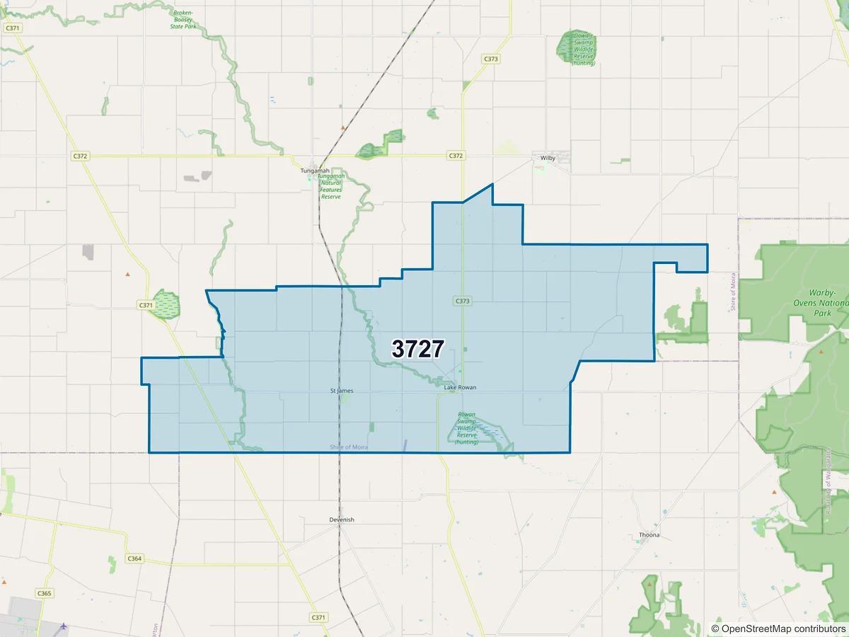 Map of postcode 3727 — St James, VIC, Australia