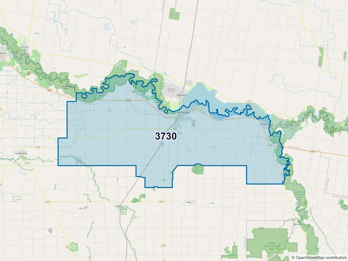 Map of postcode 3730 — Yarrawonga, VIC, Australia