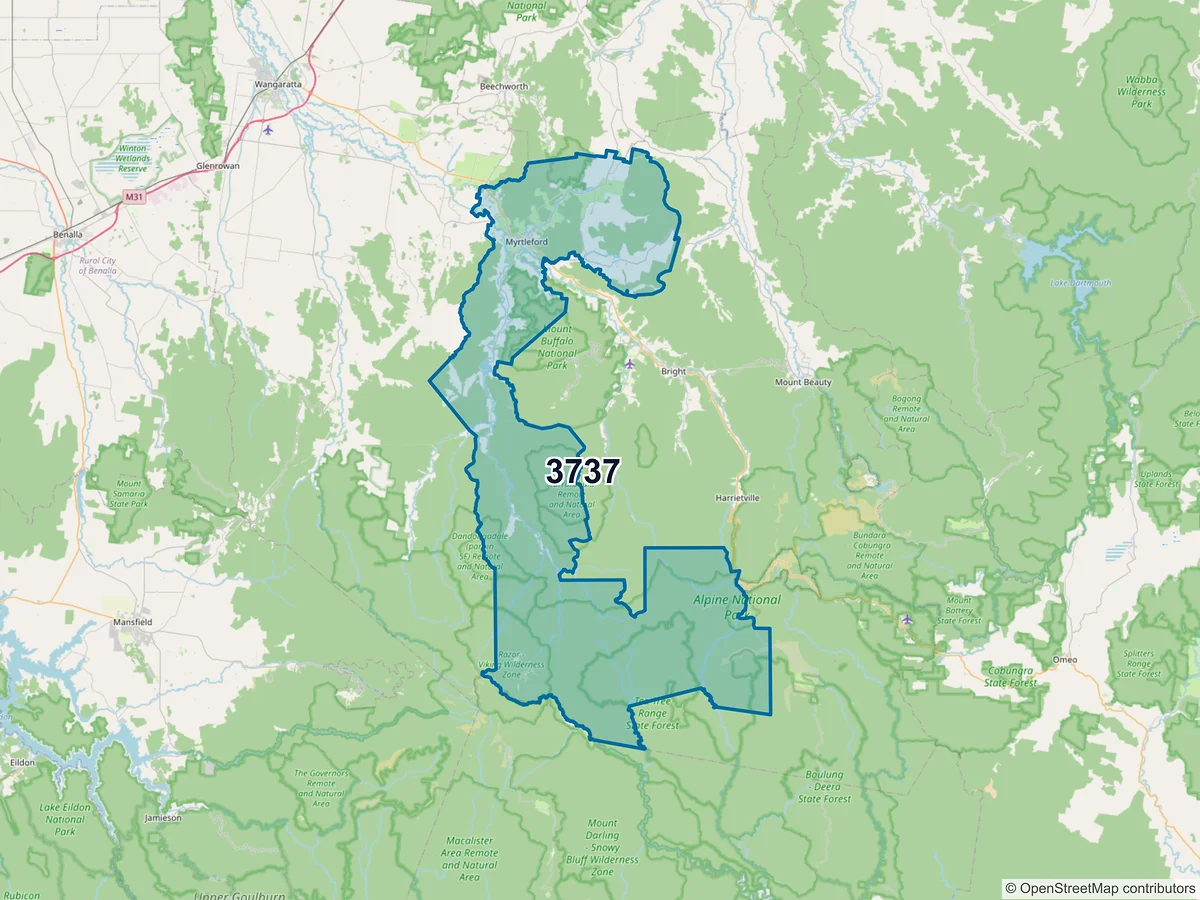 Map of postcode 3737 — Myrtleford, VIC, Australia