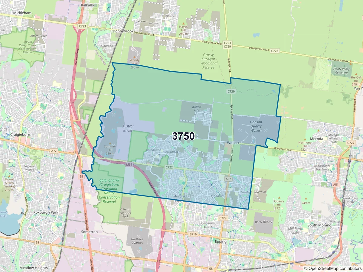Map of postcode 3750 — Wollert, VIC, Australia