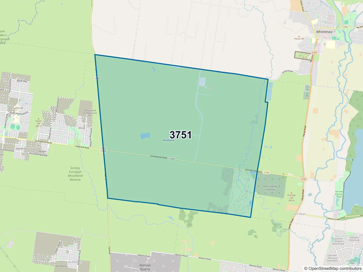 Map of postcode 3751 — Woodstock, VIC, Australia