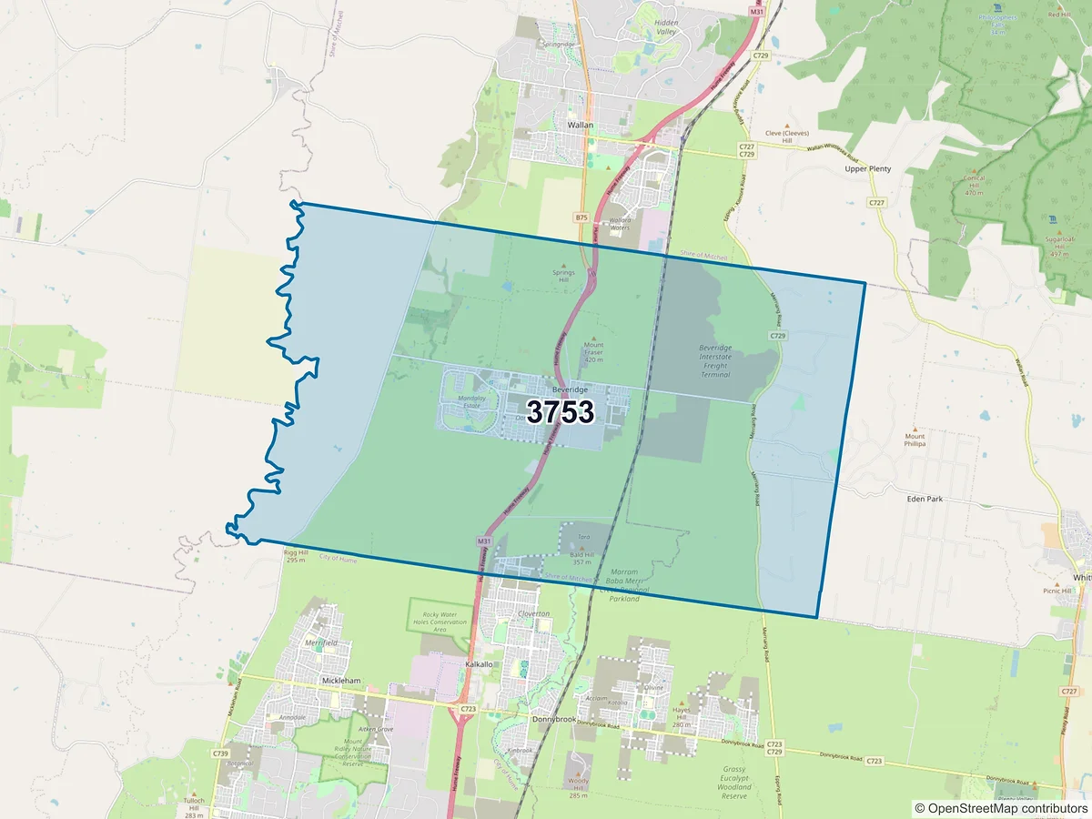 Map of postcode 3753 — Beveridge, VIC, Australia