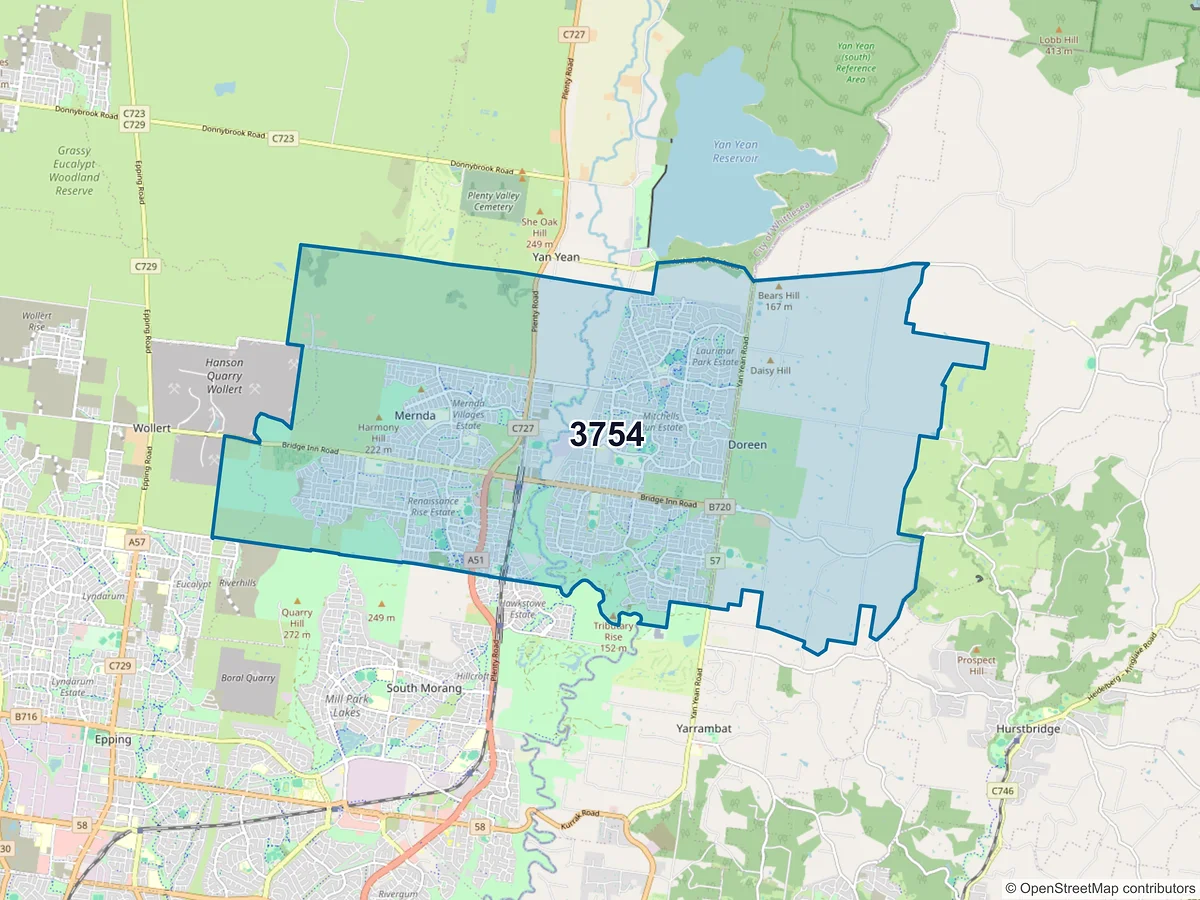 Map of postcode 3754 — Doreen, VIC, Australia