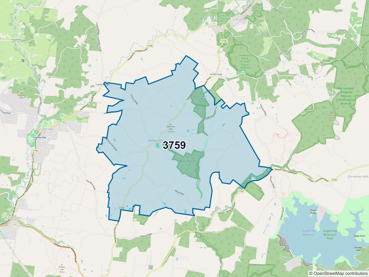 Map of postcode 3759 — Panton Hill, VIC, Australia