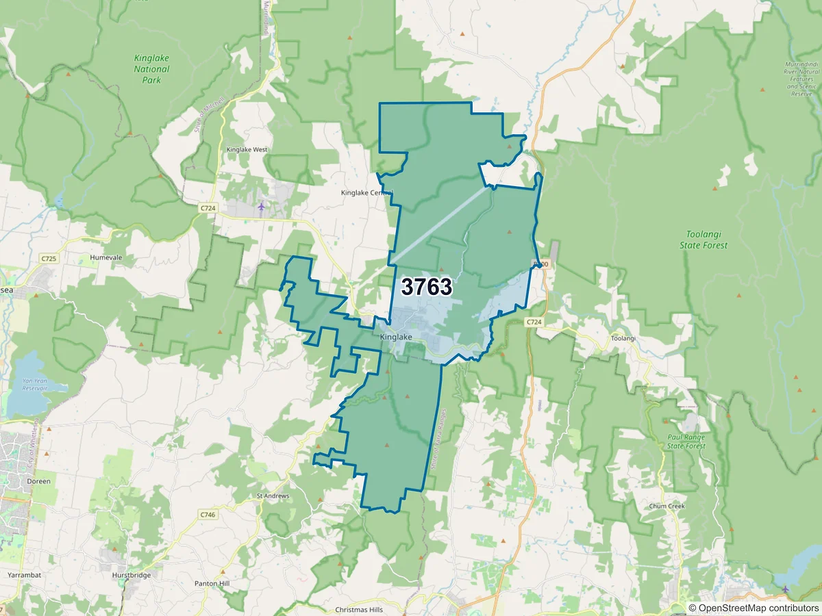 Map of postcode 3763 — Kinglake, VIC, Australia