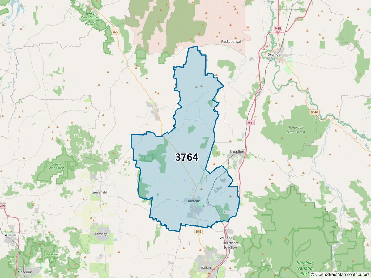 Map of postcode 3764 — Kilmore, VIC, Australia