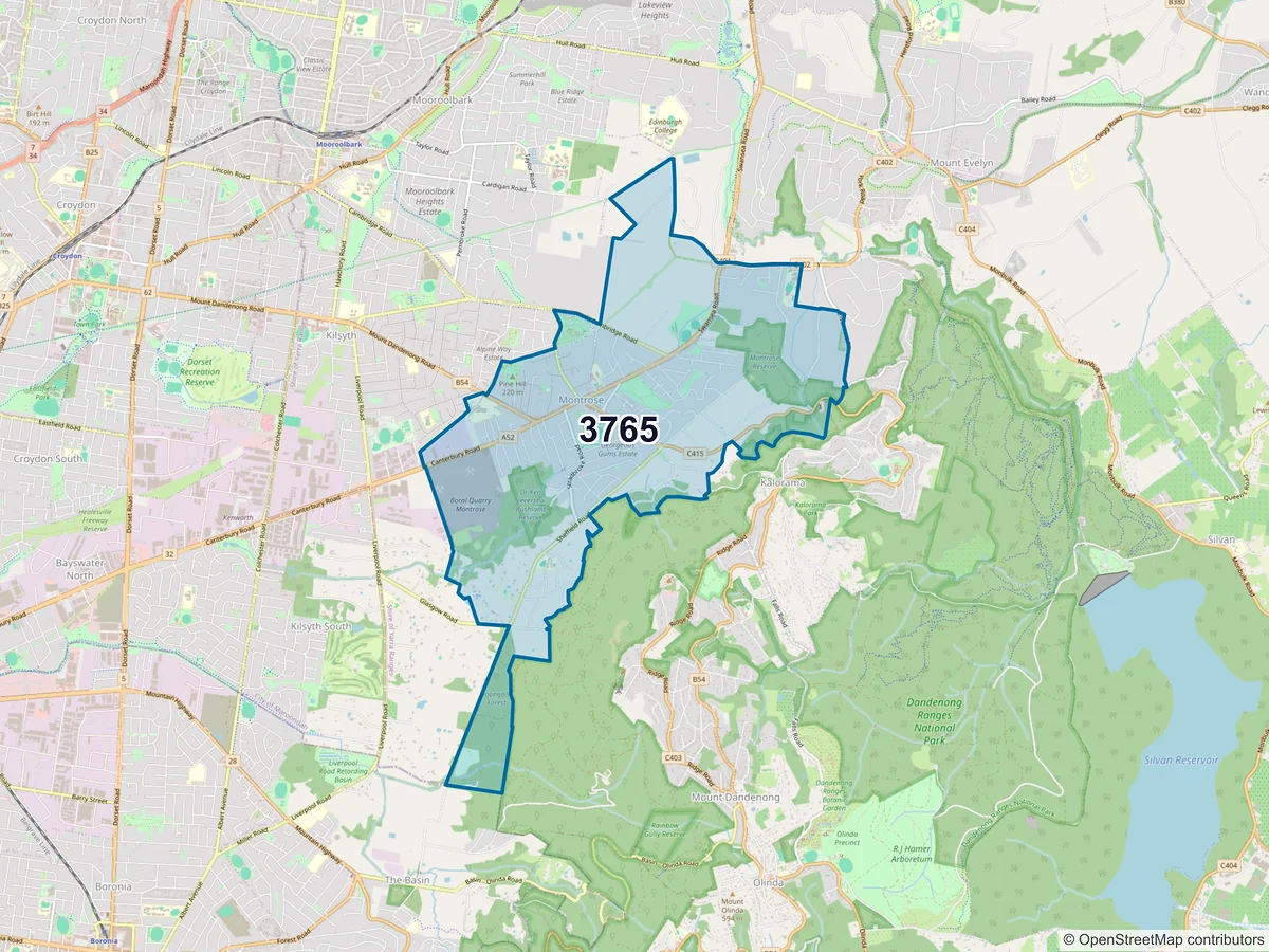 Map of postcode 3765 — Montrose, VIC, Australia