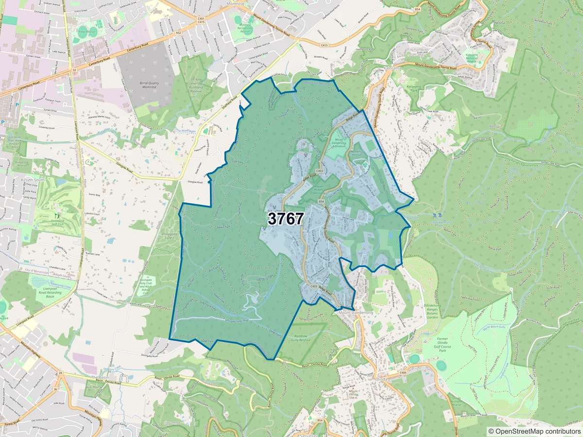 Map of postcode 3767 — Mount Dandenong, VIC, Australia