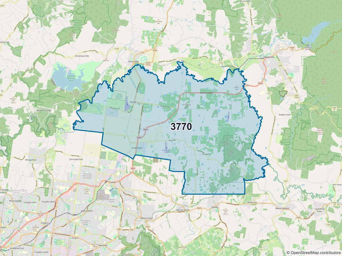 Map of postcode 3770 — Coldstream, VIC, Australia