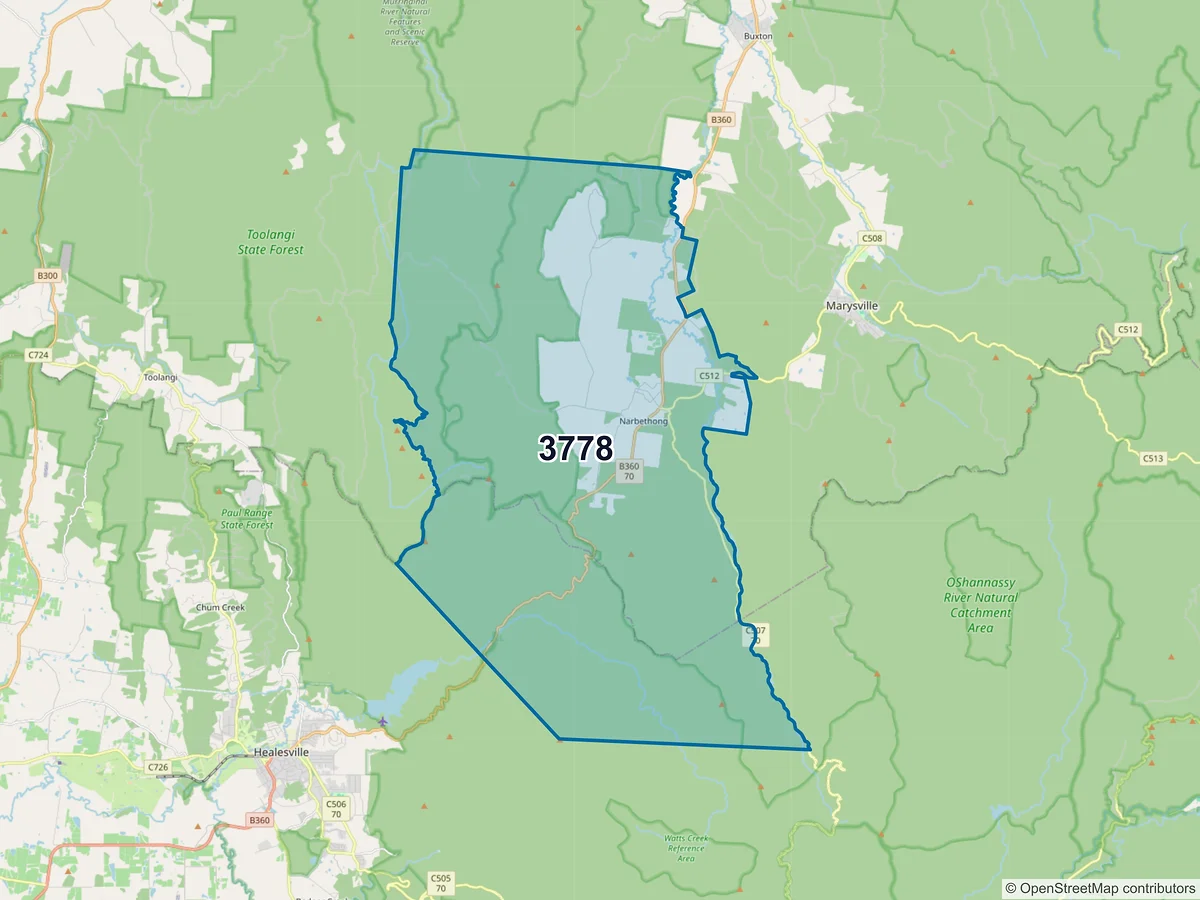 Map of postcode 3778 — Narbethong, VIC, Australia