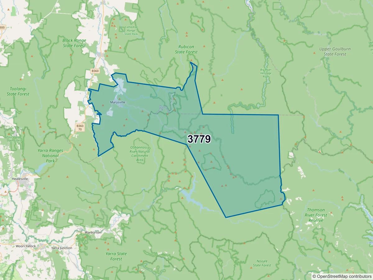 Map of postcode 3779 — Marysville, VIC, Australia