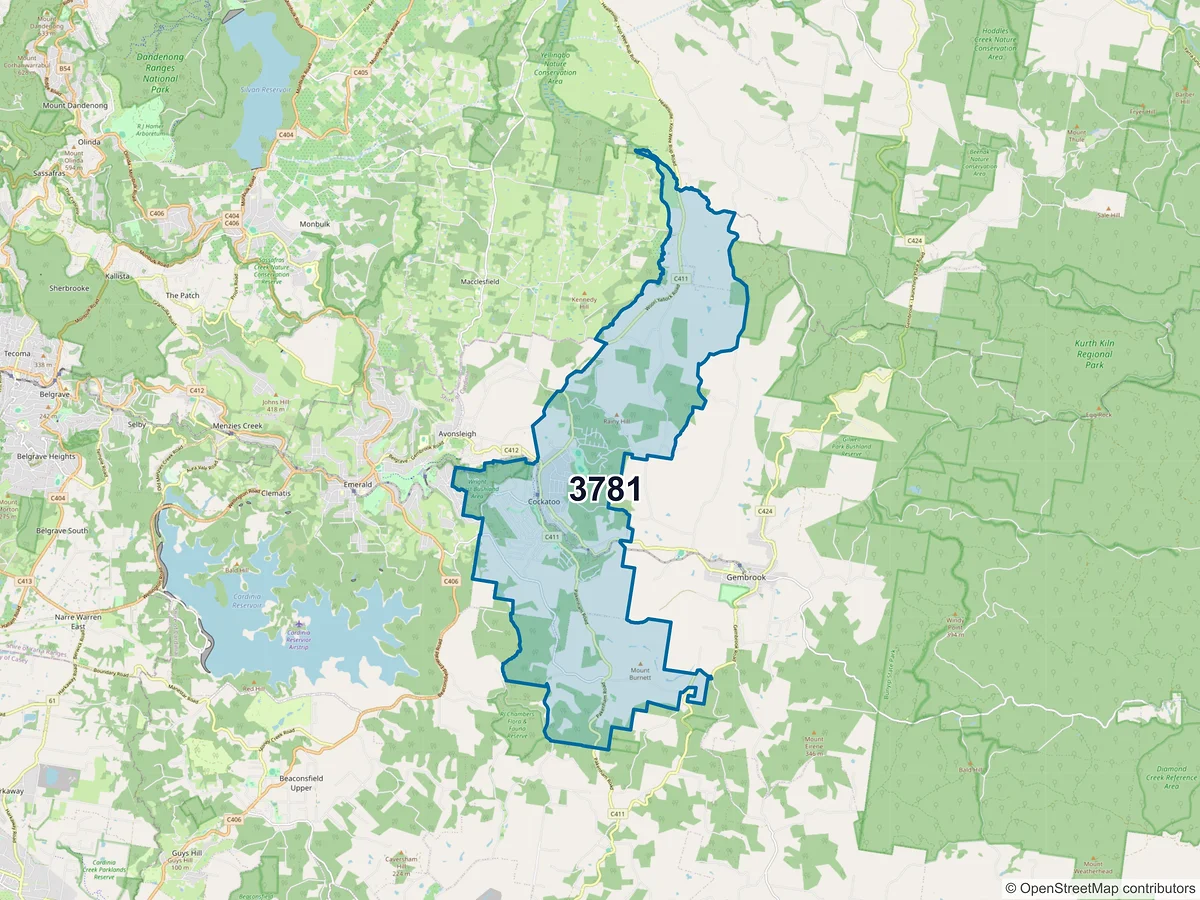 Map of postcode 3781 — Cockatoo, VIC, Australia