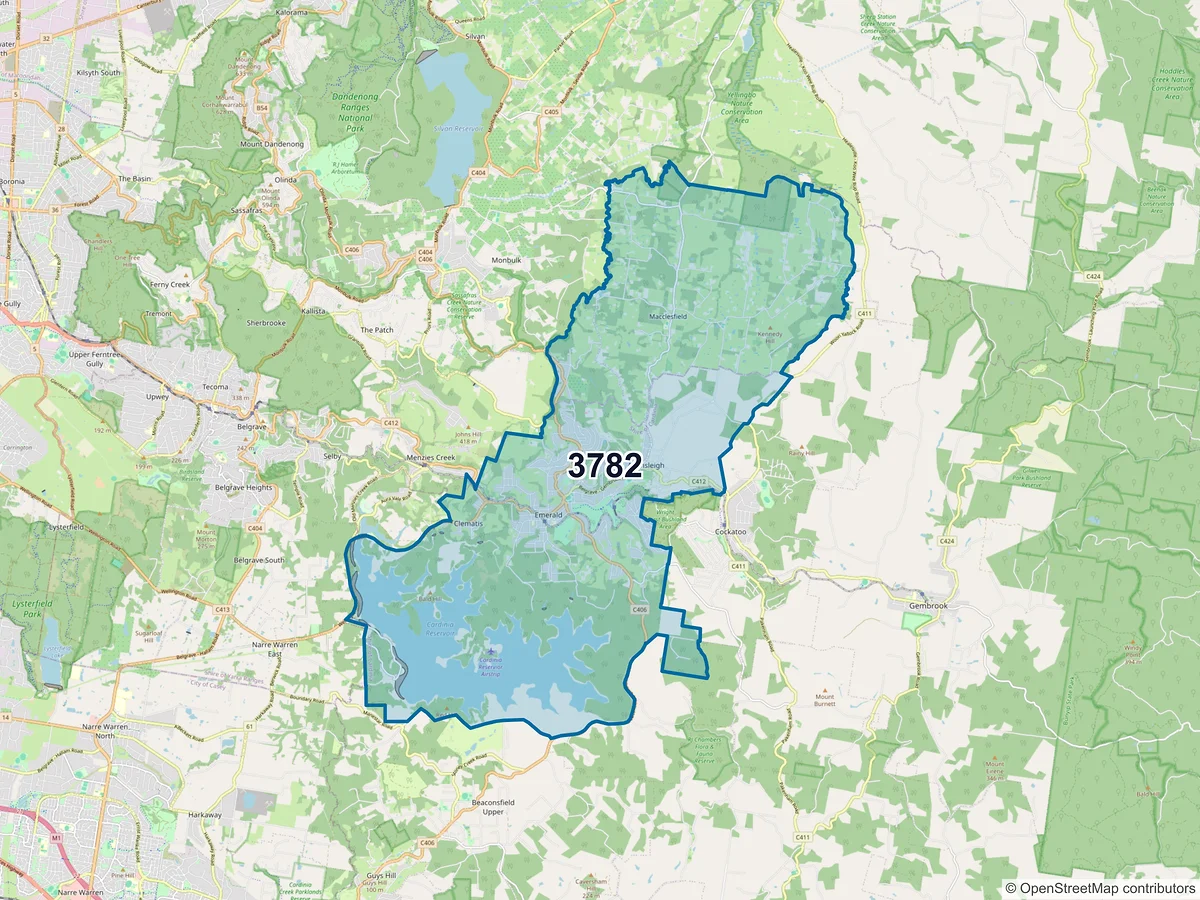 Map of postcode 3782 — Emerald, VIC, Australia