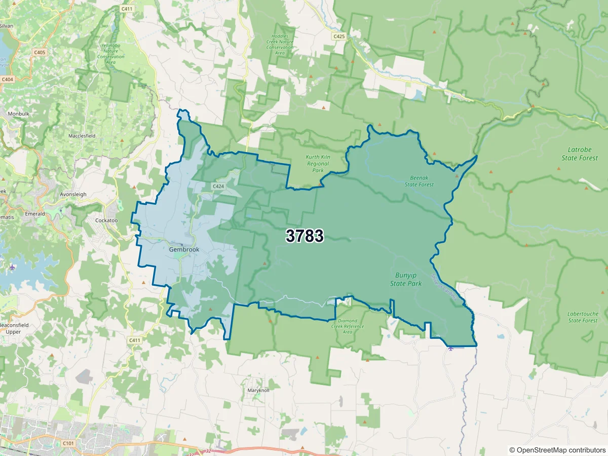 Map of postcode 3783 — Gembrook, VIC, Australia