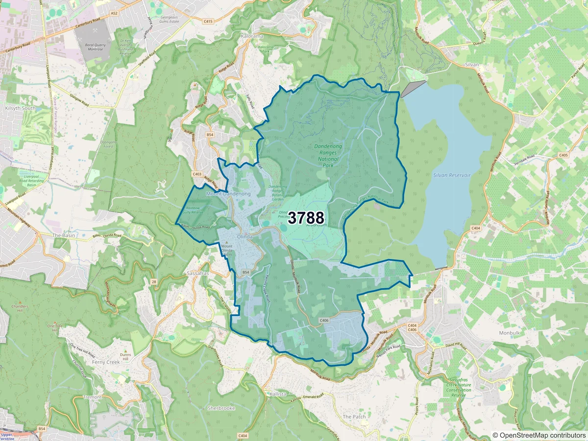 Map of postcode 3788 — Olinda, VIC, Australia