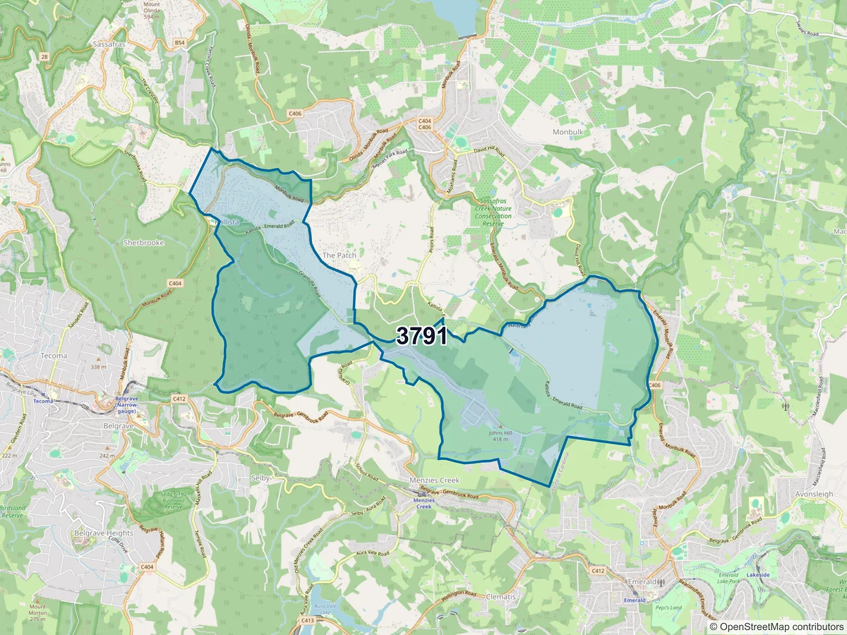 Map of postcode 3791 — Kallista, VIC, Australia