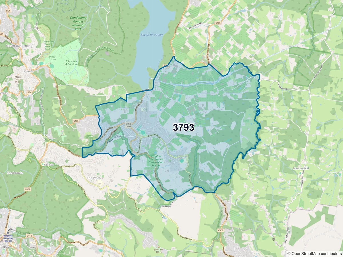 Map of postcode 3793 — Monbulk, VIC, Australia