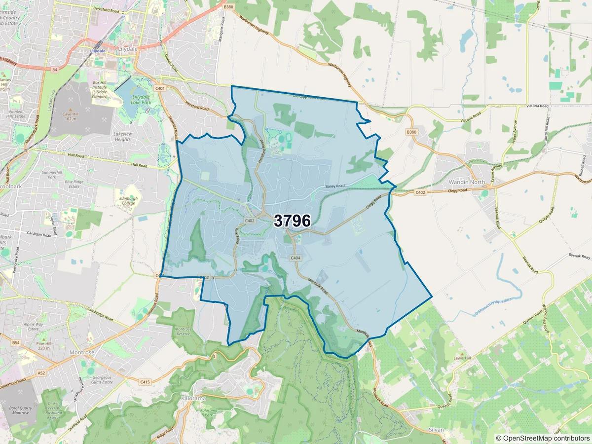 Map of postcode 3796 — Mount Evelyn, VIC, Australia