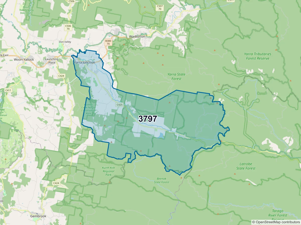 Map of postcode 3797 — Yarra Junction, VIC, Australia