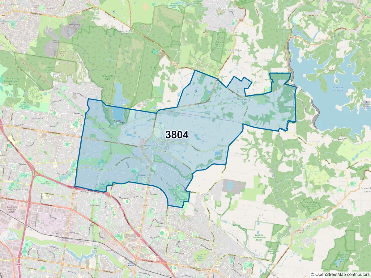 Map of postcode 3804 — Narre Warren North, VIC, Australia