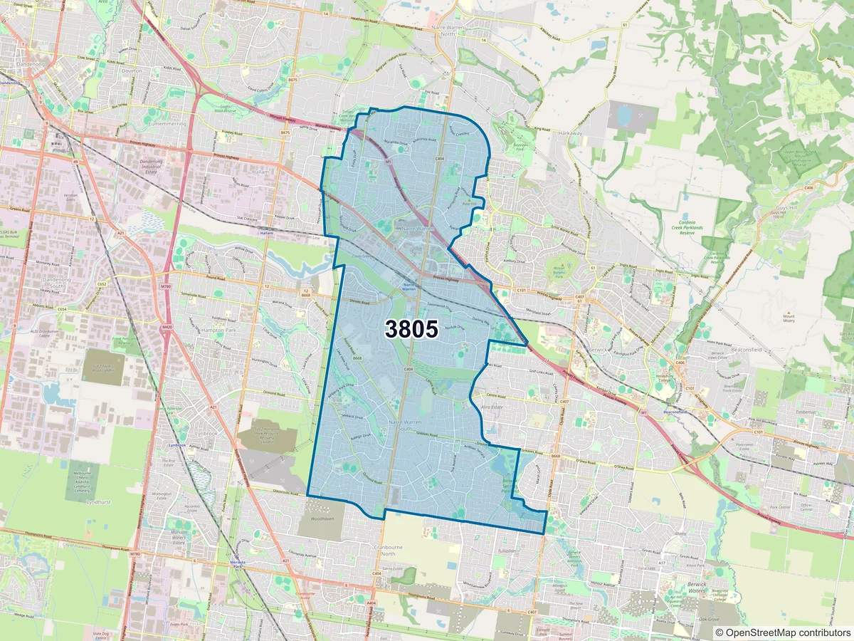 Map of postcode 3805 — Narre Warren, VIC, Australia