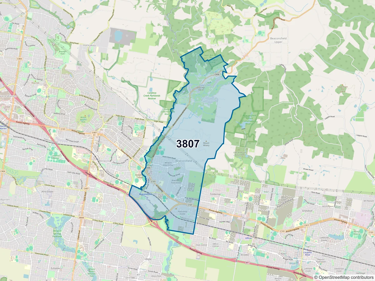 Map of postcode 3807 — Beaconsfield, VIC, Australia