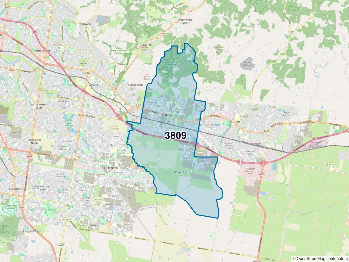 Map of postcode 3809 — Officer, VIC, Australia
