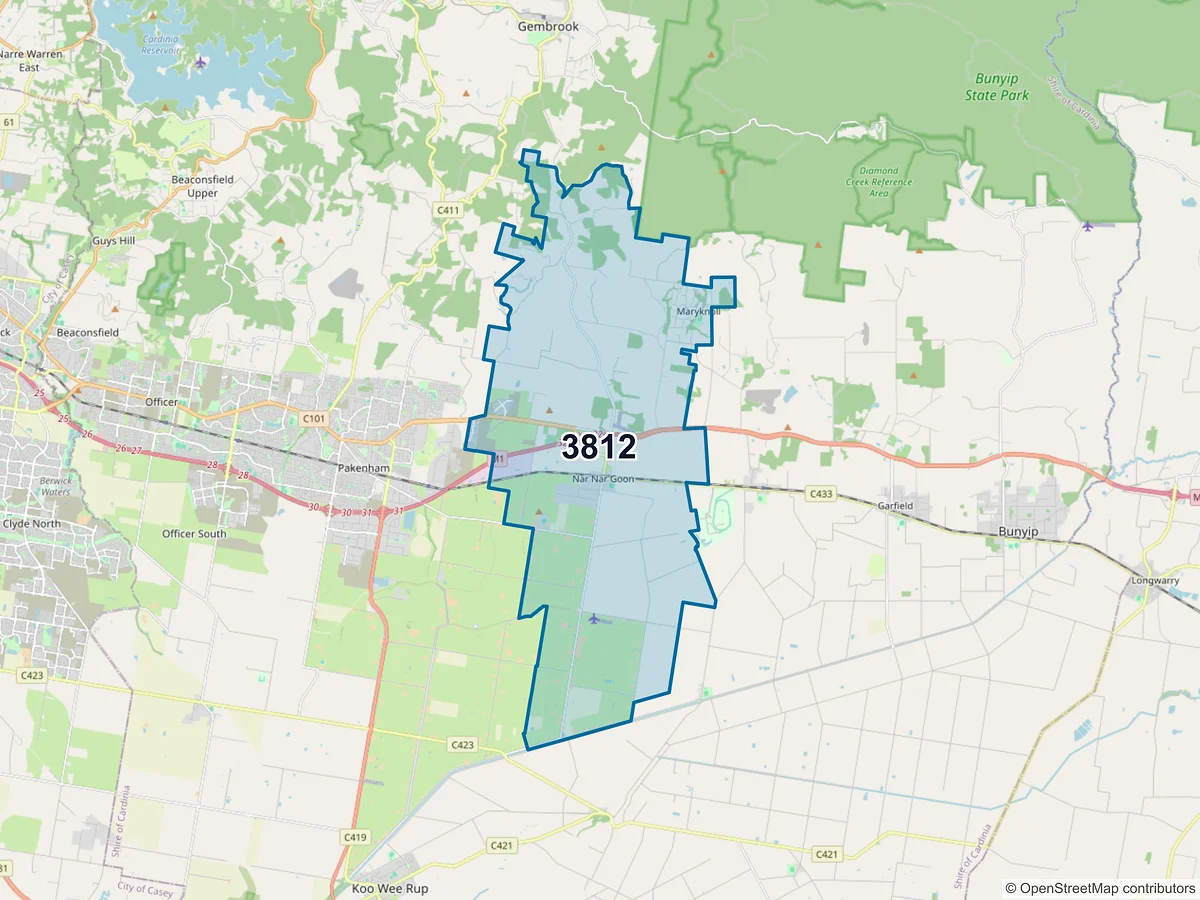 Map of postcode 3812 — Nar Nar Goon, VIC, Australia