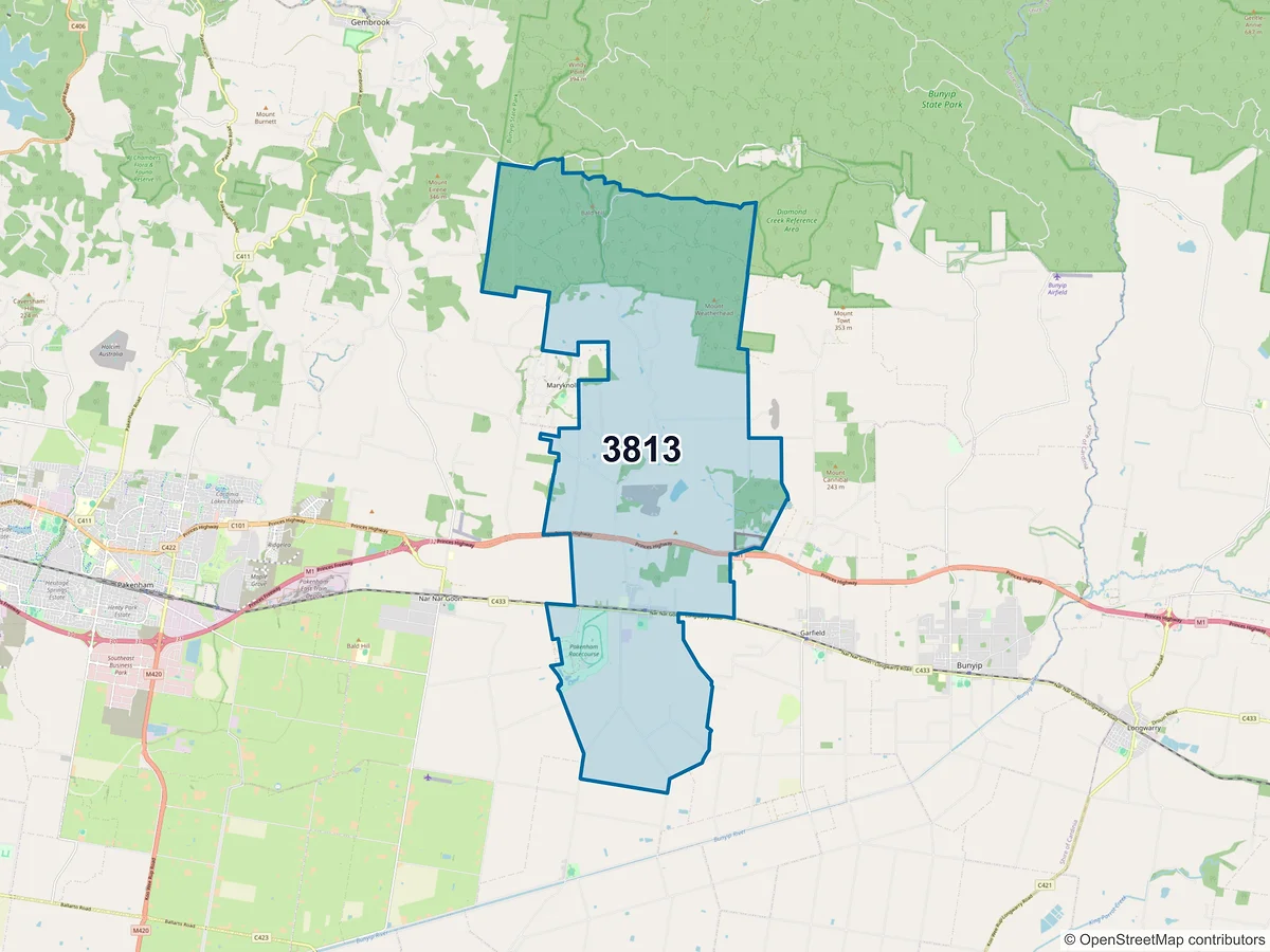 Map of postcode 3813 — Tynong, VIC, Australia