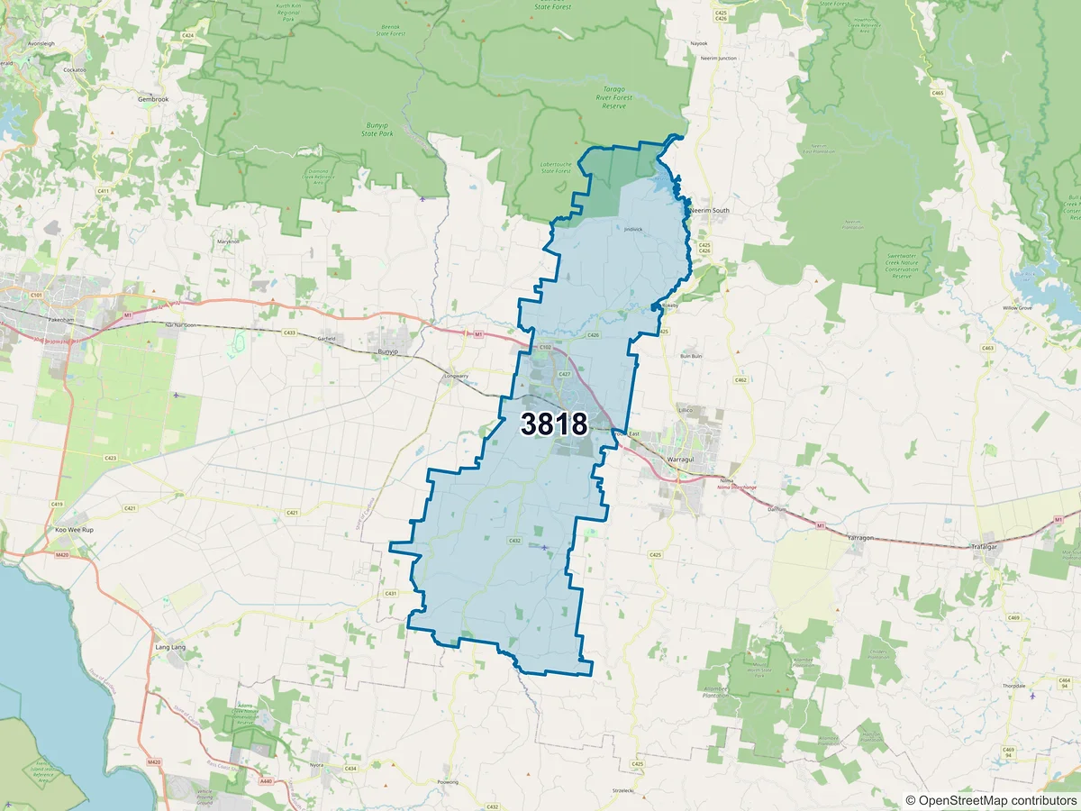 Map of postcode 3818 — Drouin, VIC, Australia