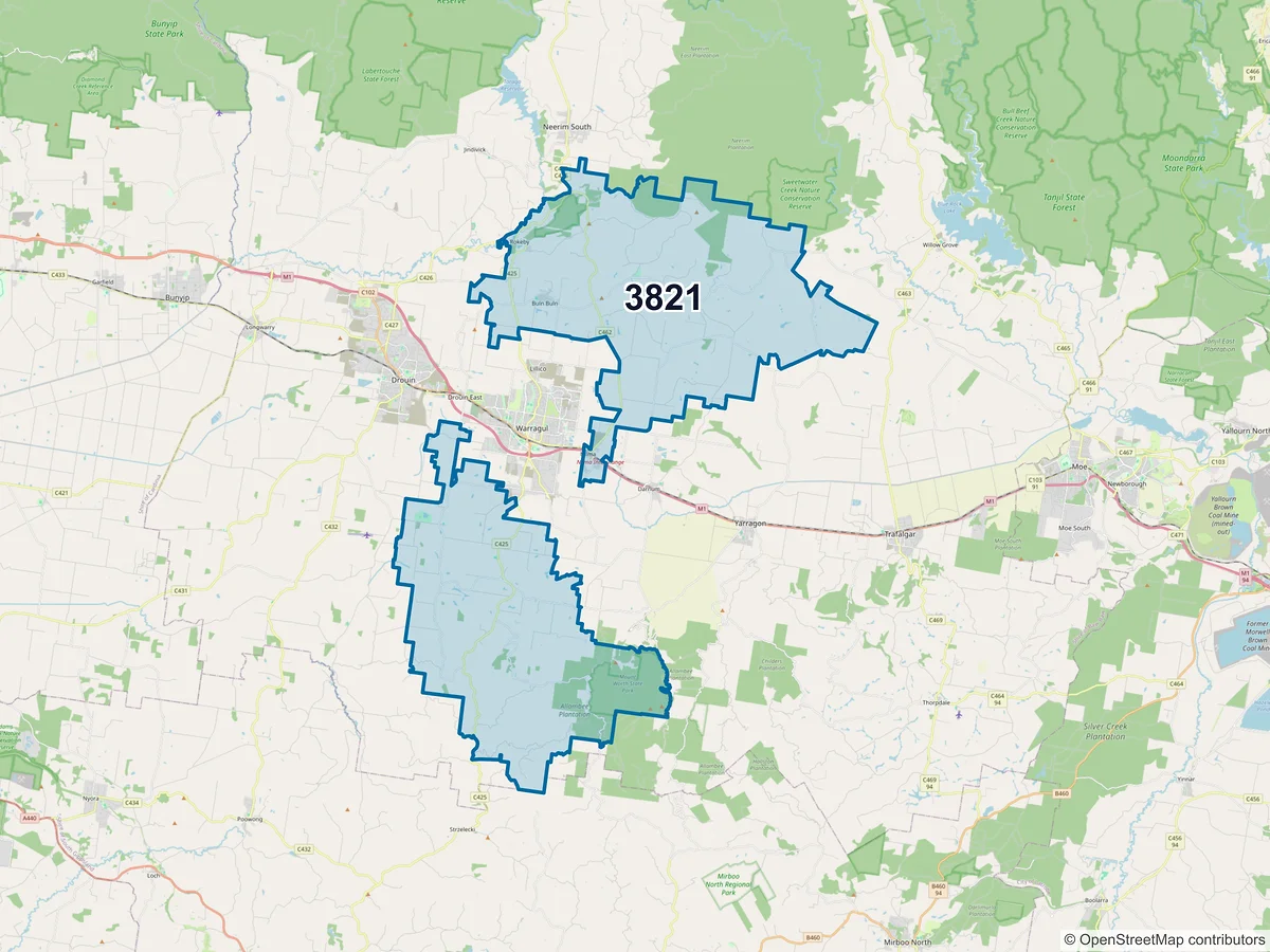 Map of postcode 3821 — Nilma, VIC, Australia