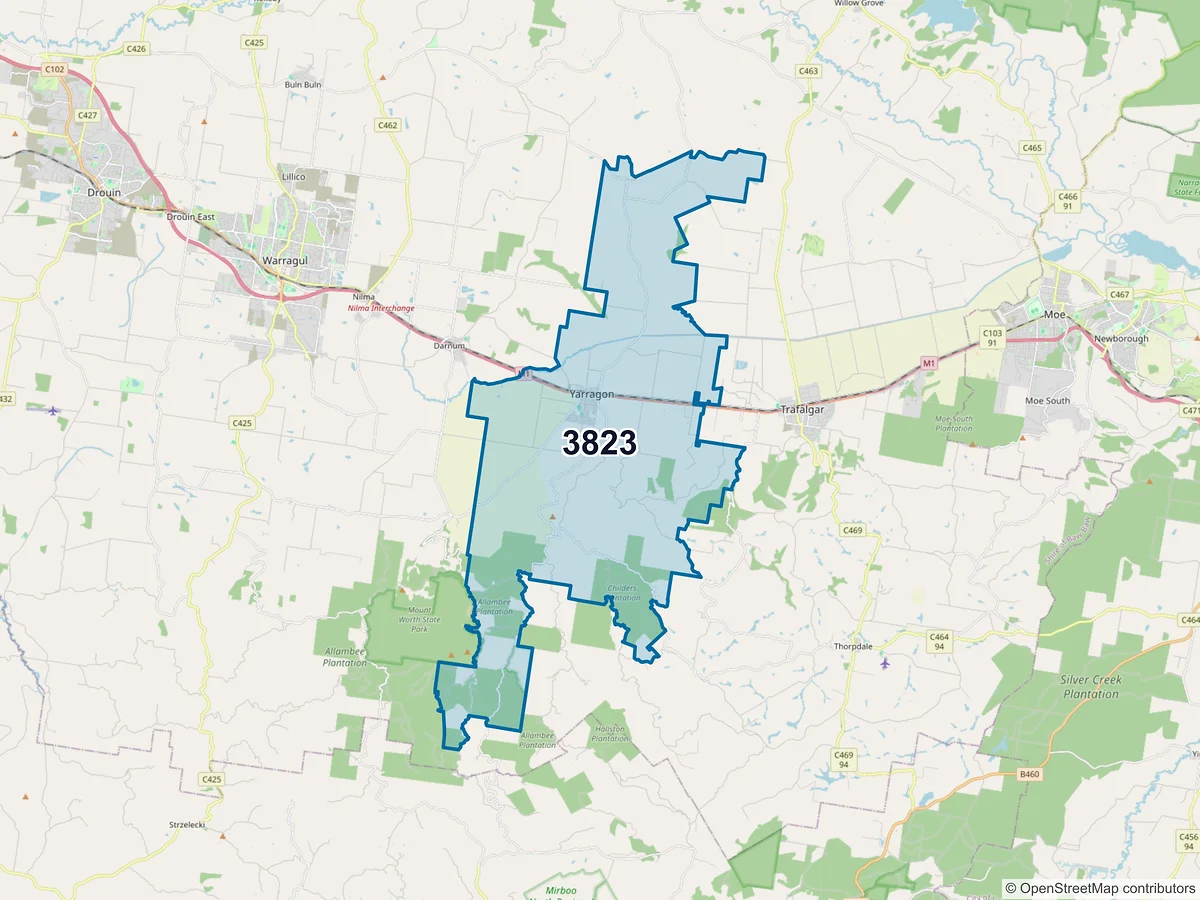 Map of postcode 3823 — Yarragon, VIC, Australia