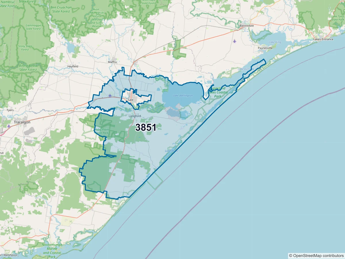 Map of postcode 3851 — Golden Beach, VIC, Australia